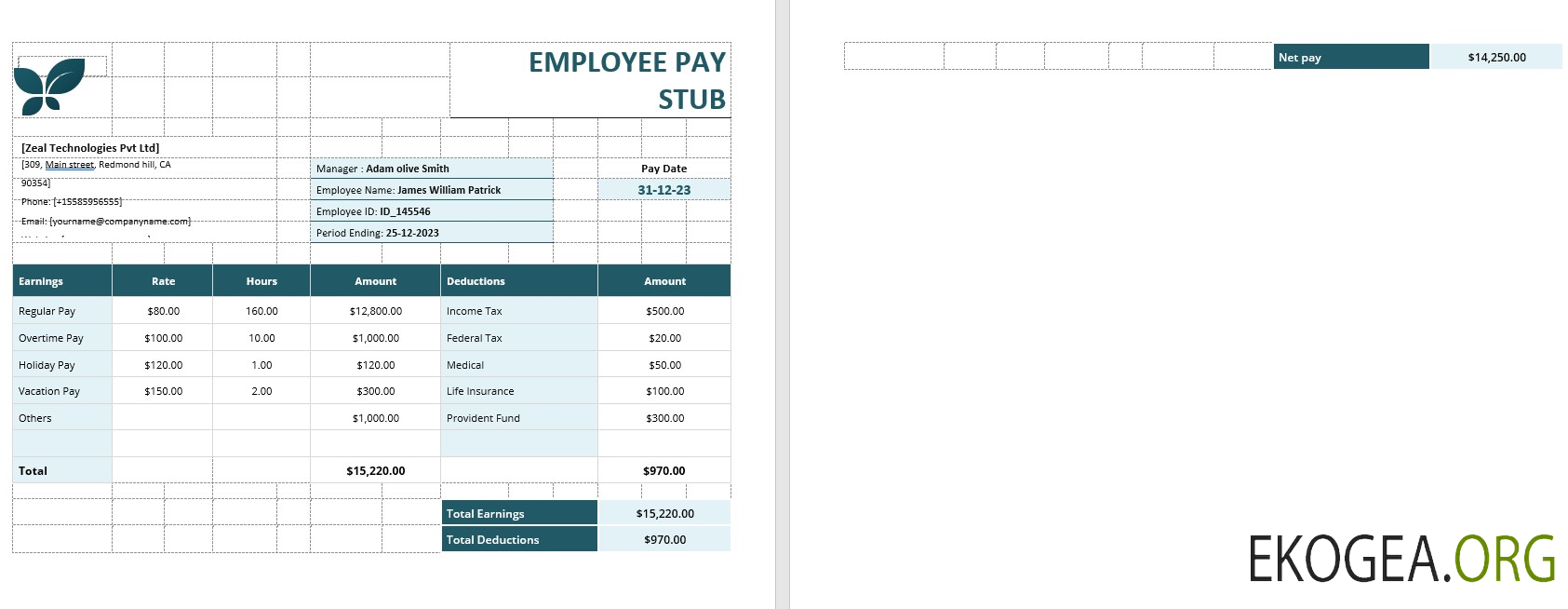 Modèle de bulletin de paie des employés template Modèle de bulletin de paie des employés template
